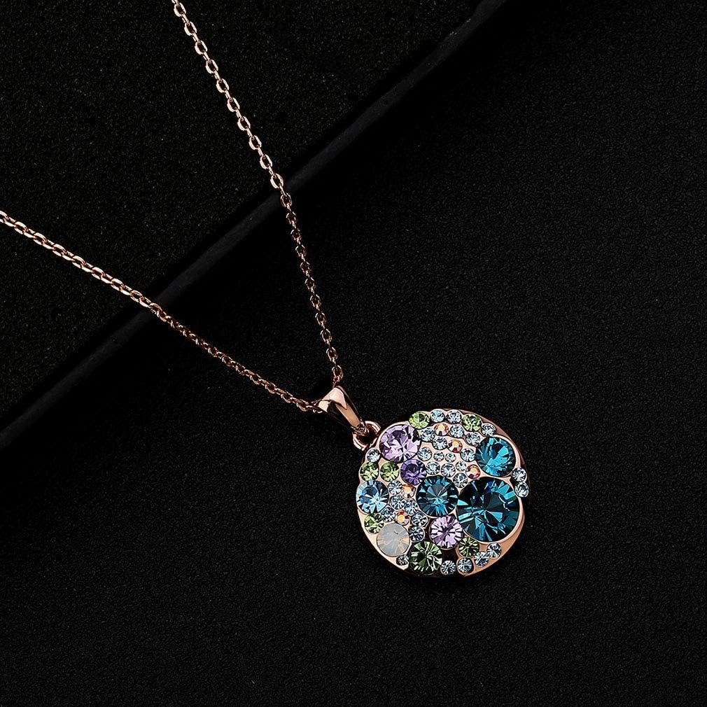 EVEVIC Austrian Crystals Round Disc Pendant Necklaces for Women Fashion 14K Gold Plated Hypoallergenic Dainty Jewelry - Image 7