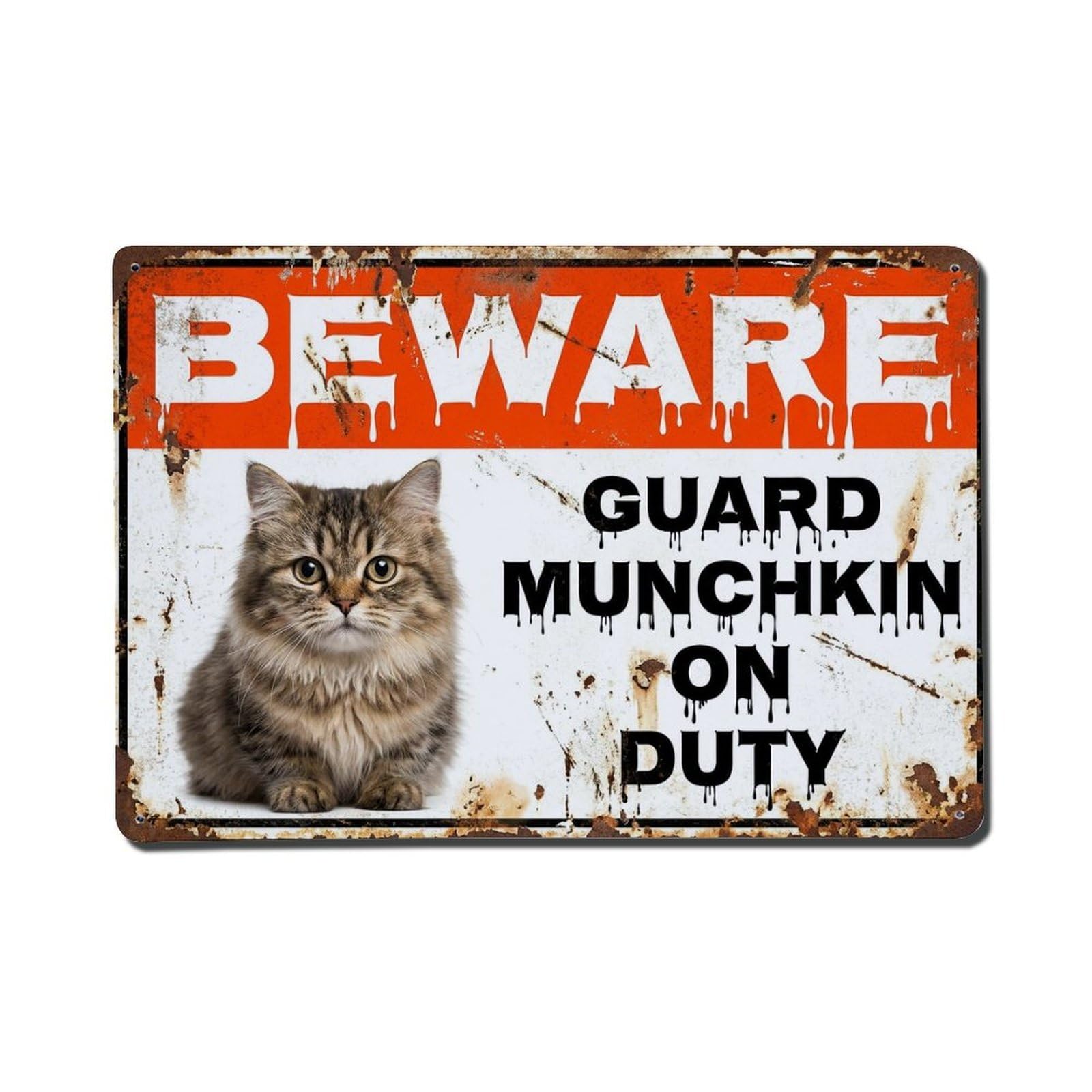 Vintage Funny Munchkin Guard Beware of Cat Pier Metal Tin Sign