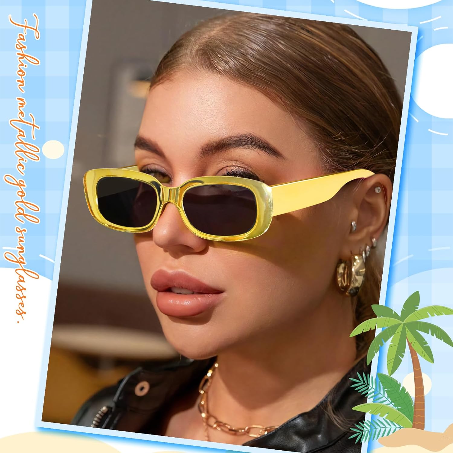 Pibupibu 8 Pack Square/Rectangle Metallic Gold Party Favor Supplies Unisex Sunglasses, UV400 Protection - Image 2