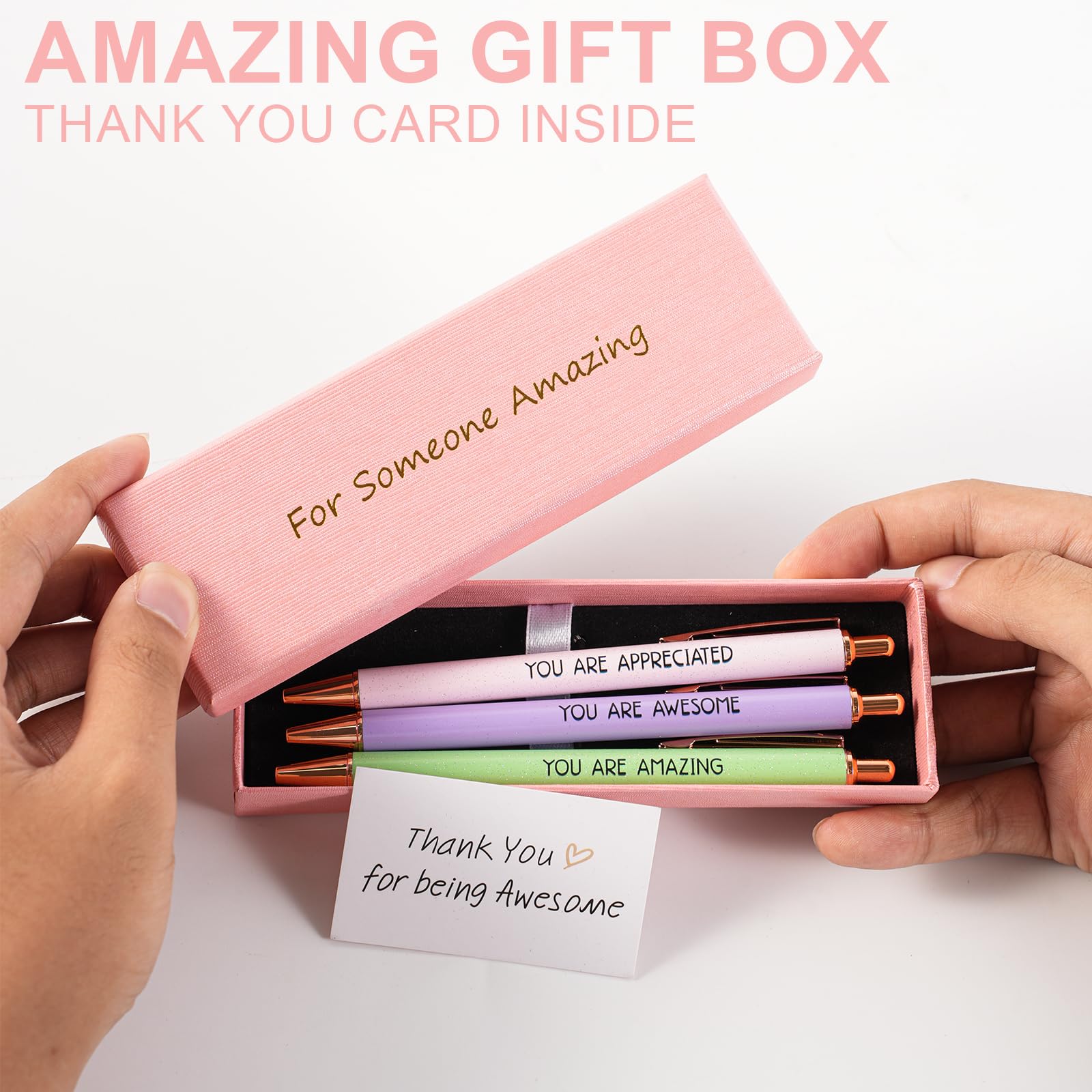 KeCee Inspirierende Stifte in schicker Box, personalisiertes Geschenk für Kollegen, Lehrer, Krankenschwestern, niedlicher Kugelschreiber für Frauen, 3 Stück