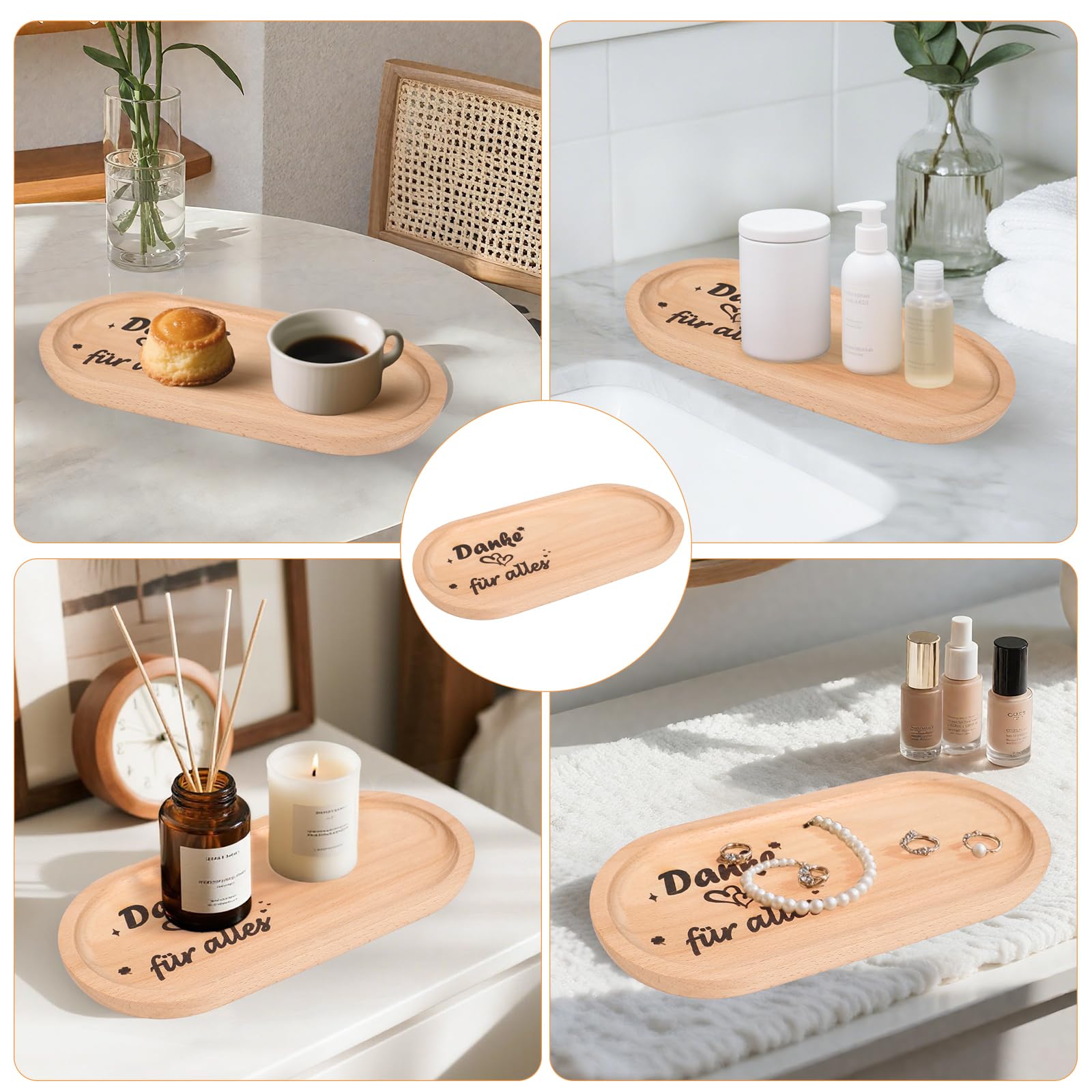 Seutgjie Kleines Dankeschön Geschenke für Kollegen Erzieherin Lehrer Personalisiertes Holztablett mit Gravur und Grußkarten Holz Deko Kleine Aufmerksamkeit Mitarbeiter Geschenke