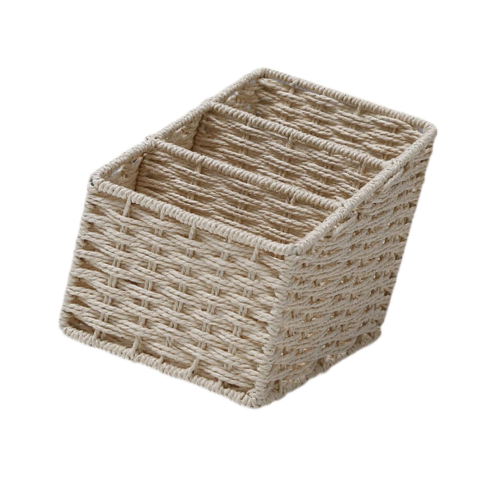 PIXZCSA Elegant Woven Compartment Basket Organizer Portable Storage Solution For Sundries And Desktop Dining Rooms Sundries Storage Box Simulation Tabletop, Beige