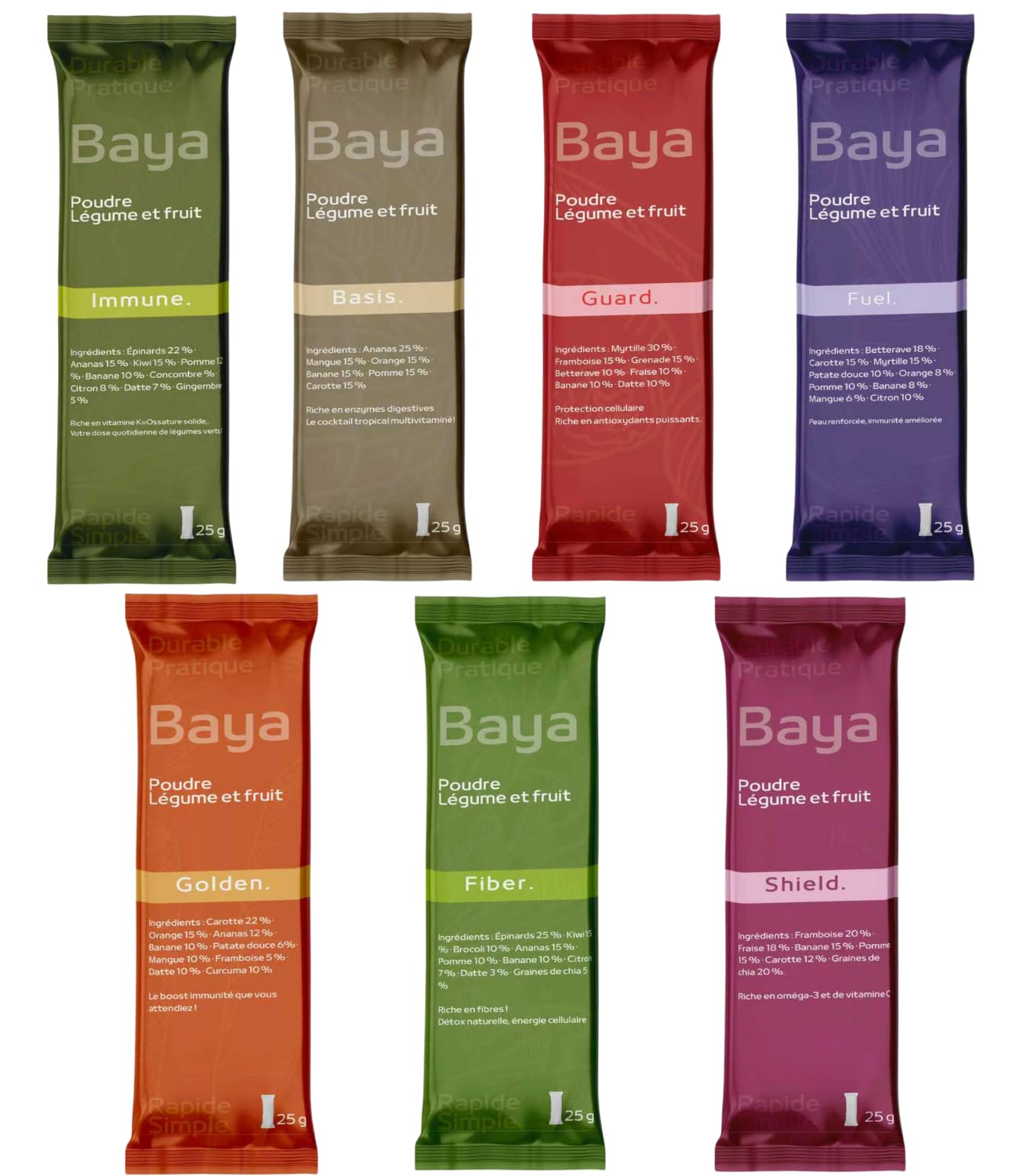 Poudre légume et fruit,Smoothie,7 sticks = 7 recettes,Pack découverte,Qualité premuim, 100% naturel & végétal, Riche en fibres, vitamines, minéraux et nutriments essentiels,25g/stick