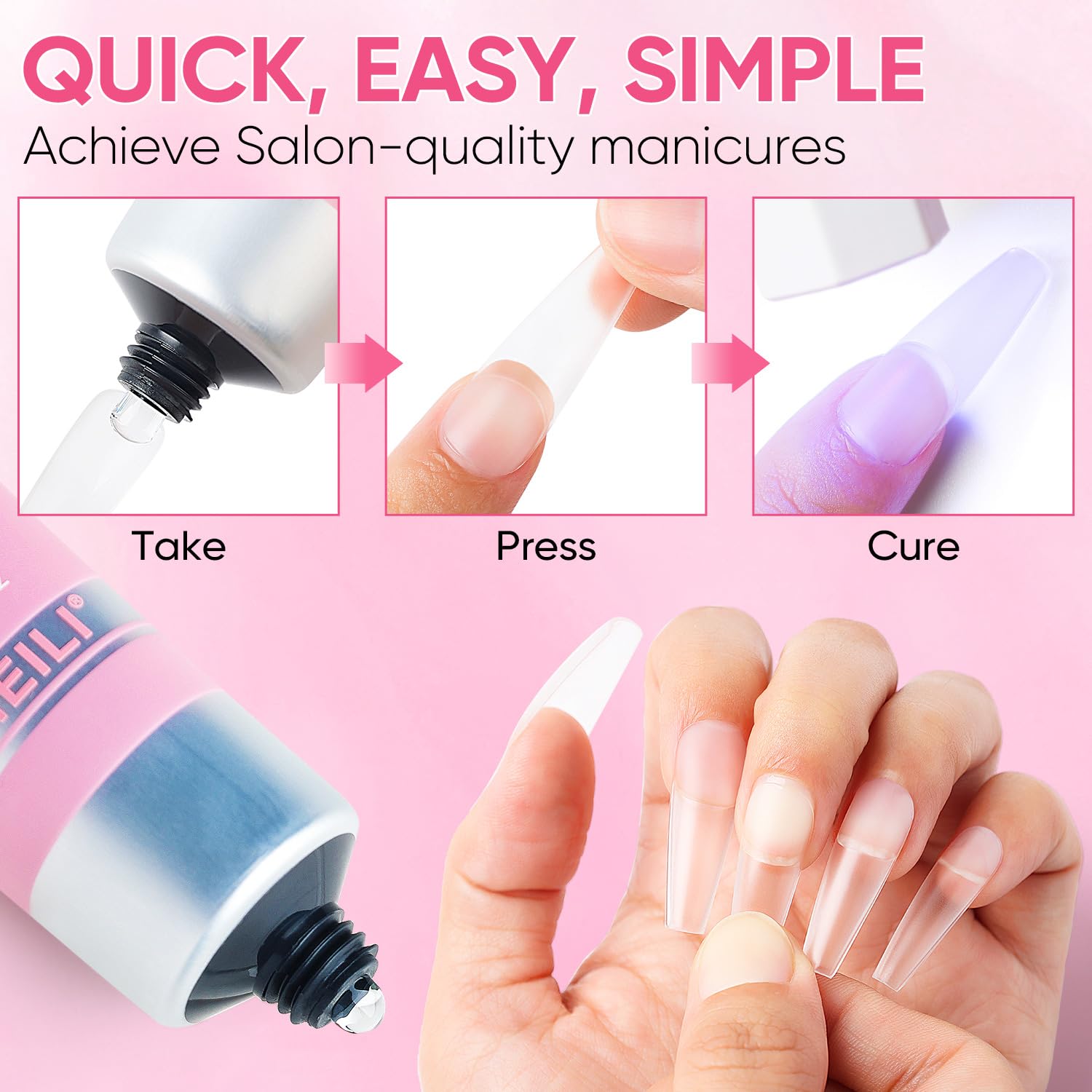 AIMEILI Solid Nail Glue 30 ml, 3 w 1 klej żelowy, mocny klej do paznokci do tipsów i miękkich żelowych tipsów