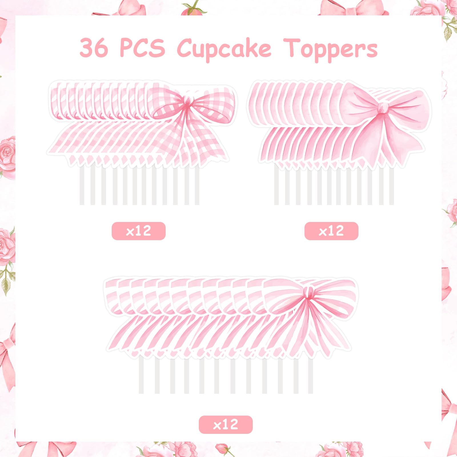 Lot de 24 décorations pour cupcakes en forme de nœud et