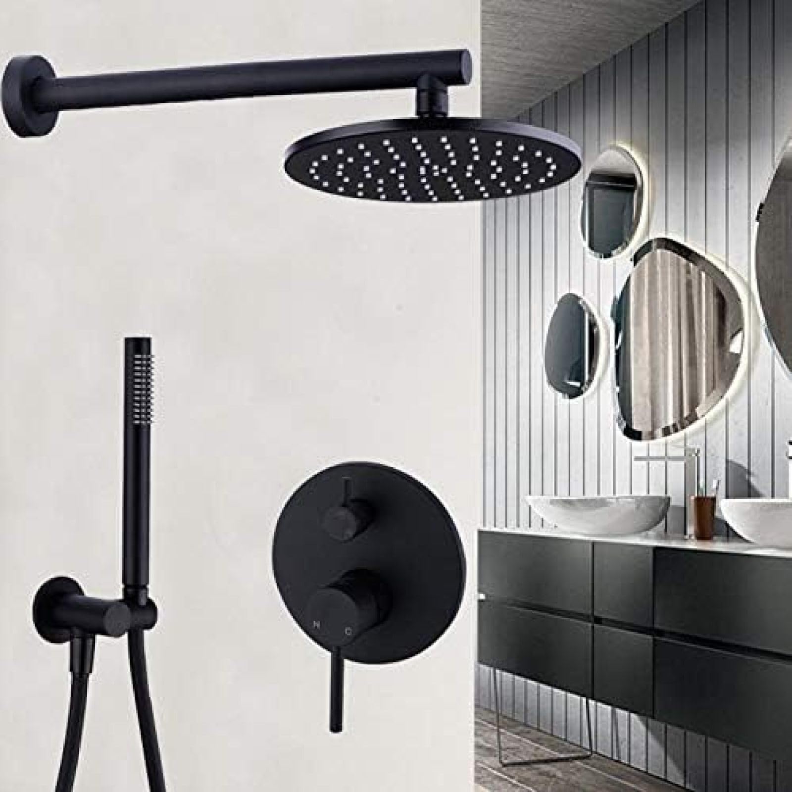 Robinet de douche thermostatique à 4 voies noir avec mitigeur de bain