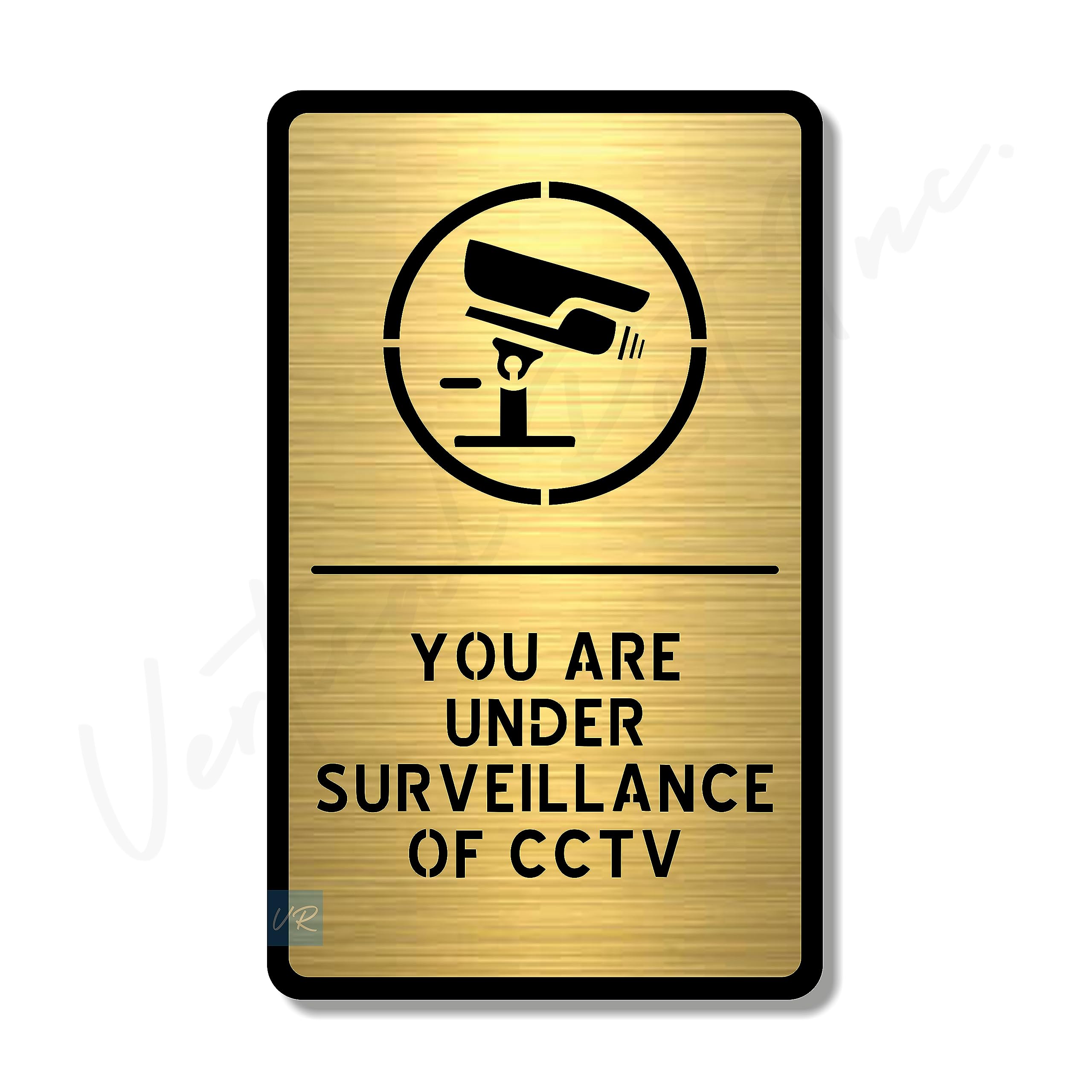 CCTV Sign/Sticker-Premium Brush Gold Acrylic Surveillance Security Signage.Durable,Easy to mount.Self Adhesive 3M Tape.Sign for Homes,office,shop,Hotel and commercial spaces.