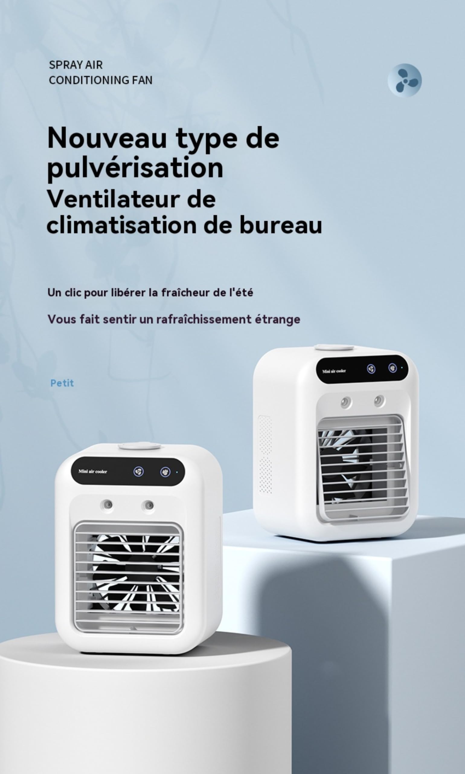 Przenośny klimatyzator, przenośny cichy wentylator chłodzący powietrze, wentylator chłodzący powietrze 500 ml, wentylator biurkowy 3 w 1, do sypialni, biura, akademika