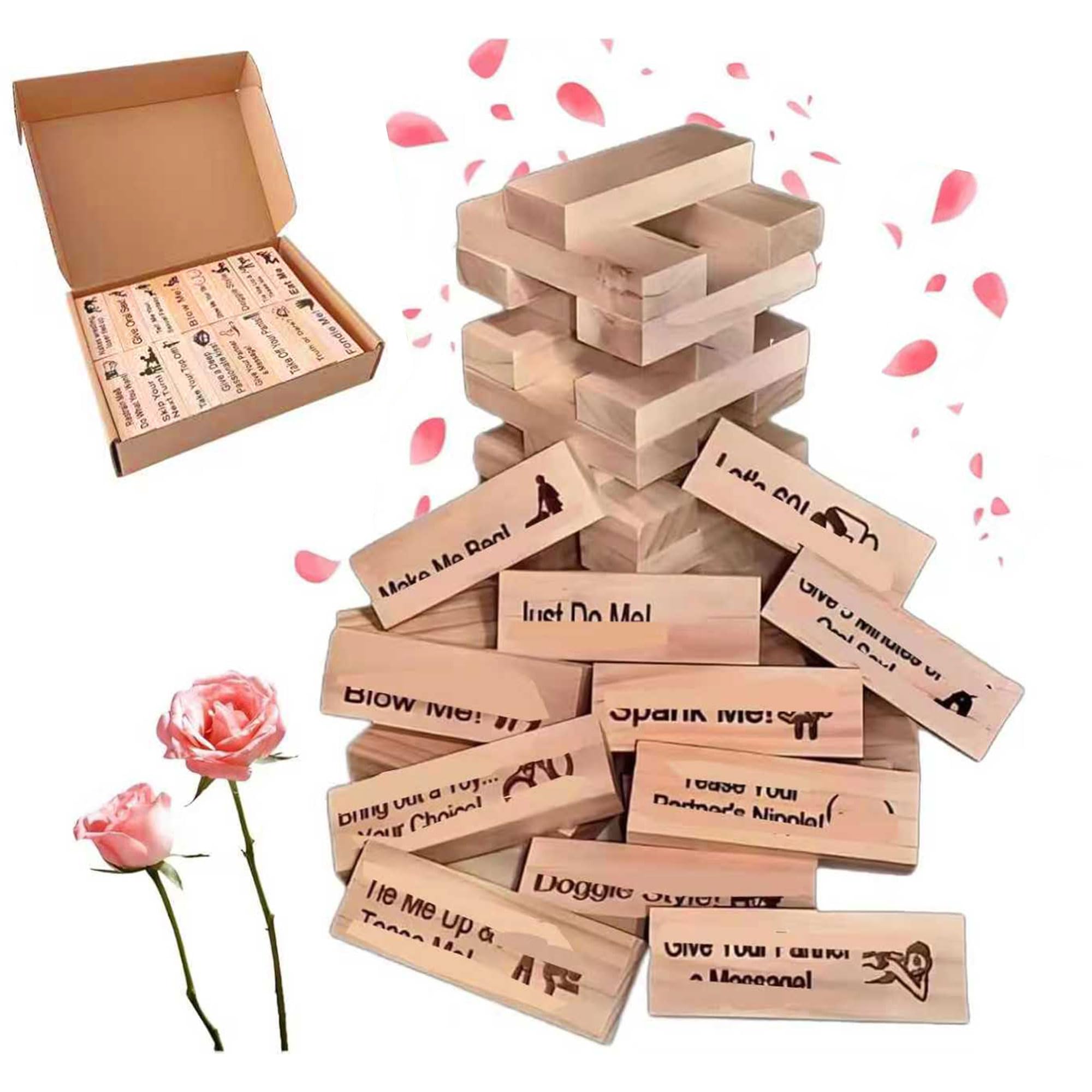 YGYZKJSD Lust Tower Couples Games, Naughty Game for Adults, 48 Pieces Valentine Tumbling Tower Stacking Blocks Game, Stacking Wooden BlockGame Gifts for Adults Night PartyGame (1 Set)