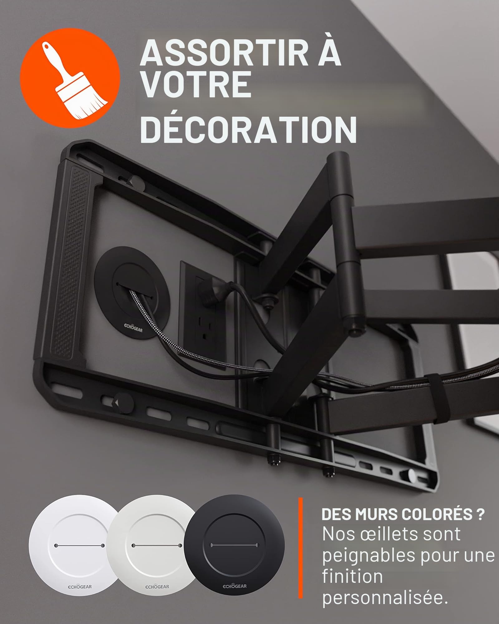 Echogear Kit De Gestion De Câbles pour TV Montée sur Support Mural TV - Goulottes Cache-Câble Facile à Installer pour Fils Electrique Basse Tension