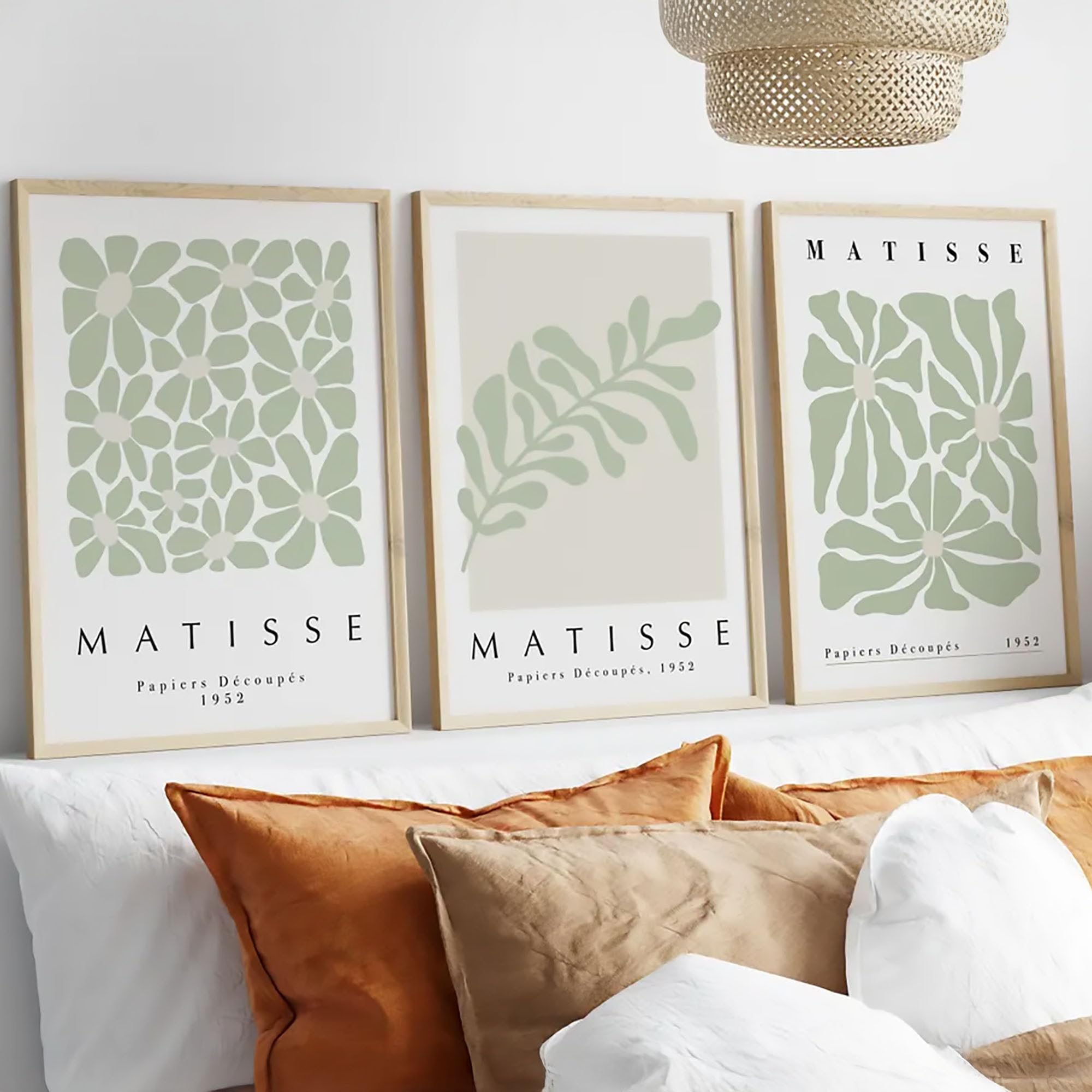 CozyPrints Matisse Wall Art Prints, Set of 3, Green and Beige Botanical Designs, 1952 Collection, Unframed (B2-50 x 70cm)