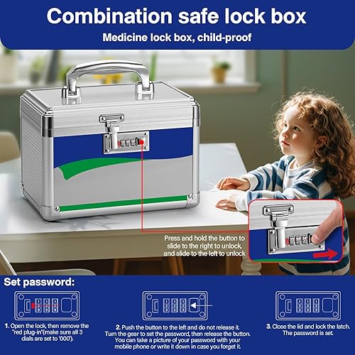 Miniatura 5 de GODLONSEN Caja de bloqueo de medicina con cerradura de combinación, Caja de bloqueo para medicamentos, Caja de medicina cerrada, Caja de bloqueo de