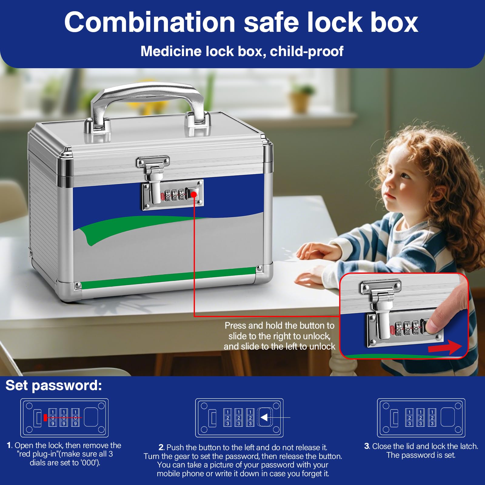 Cassetta di Sicurezza per Medicinali Con Serratura a Combinazione - 25,4 x 15,2 x 16,7 cm - Piccola Cassaforte Con Codice