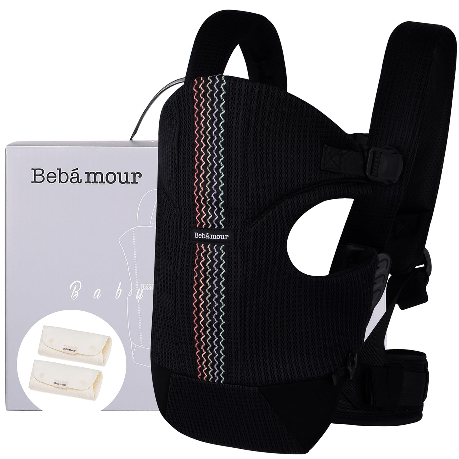 Bebamour baby-carrier, anteriore e posteriore, con 2 bib della spalla,Black Pro