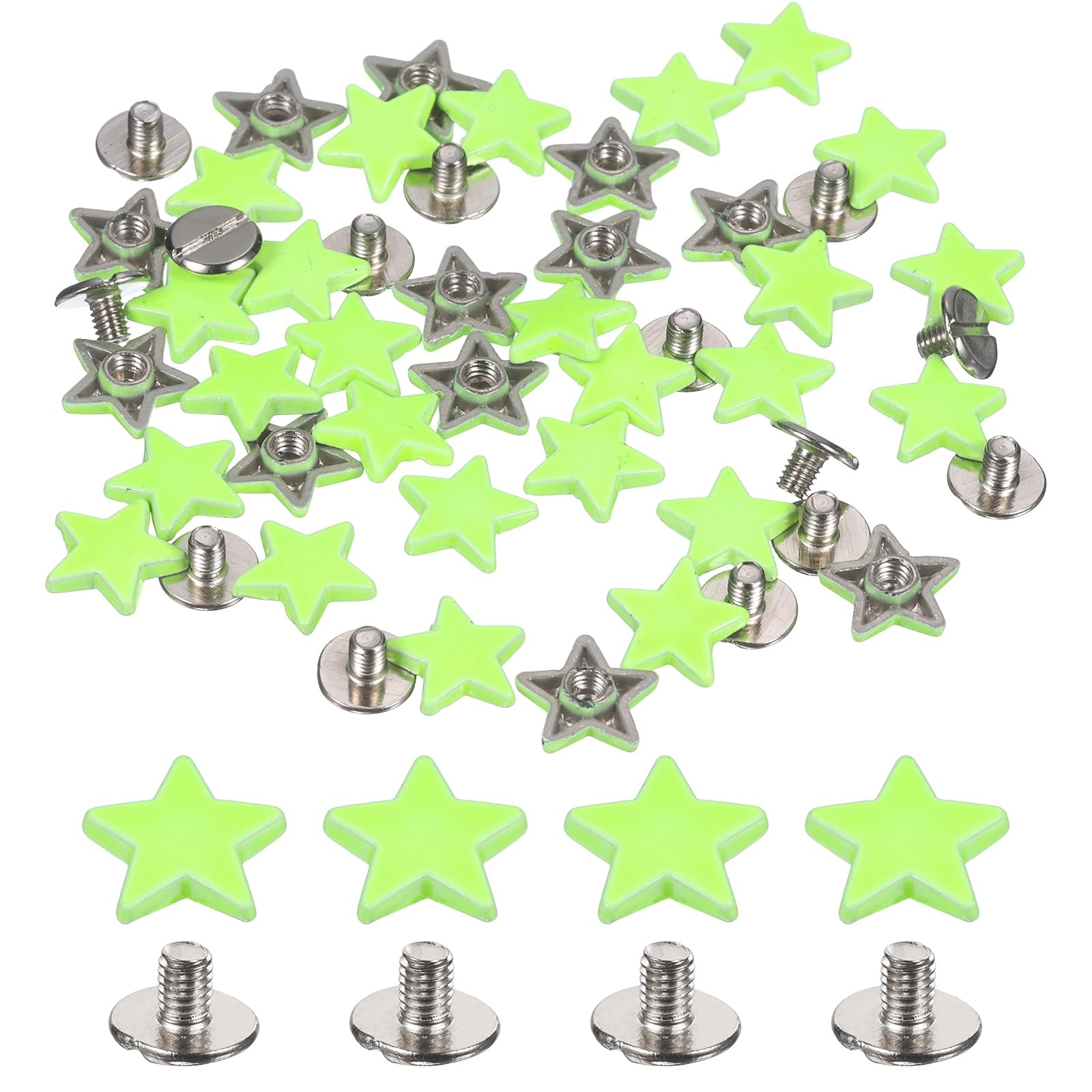 sourcing map 48 Set Metal Star Rivets Studs, 12mm Star Garment Leather Rivet Screws Five-Pointed Nailhead Punk Stud and Spikes with Screw for Leather Craft DIY Clothing Belt Bag Shoes, Green