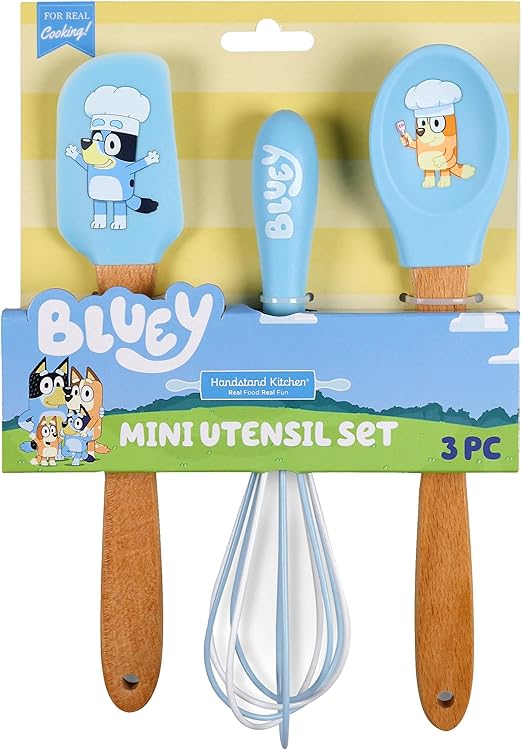 Handstand Kitchen Bluey Silicone Baking Utensil Set with 9" Spoon, 8.75" Spatula and 8.5" Whisk