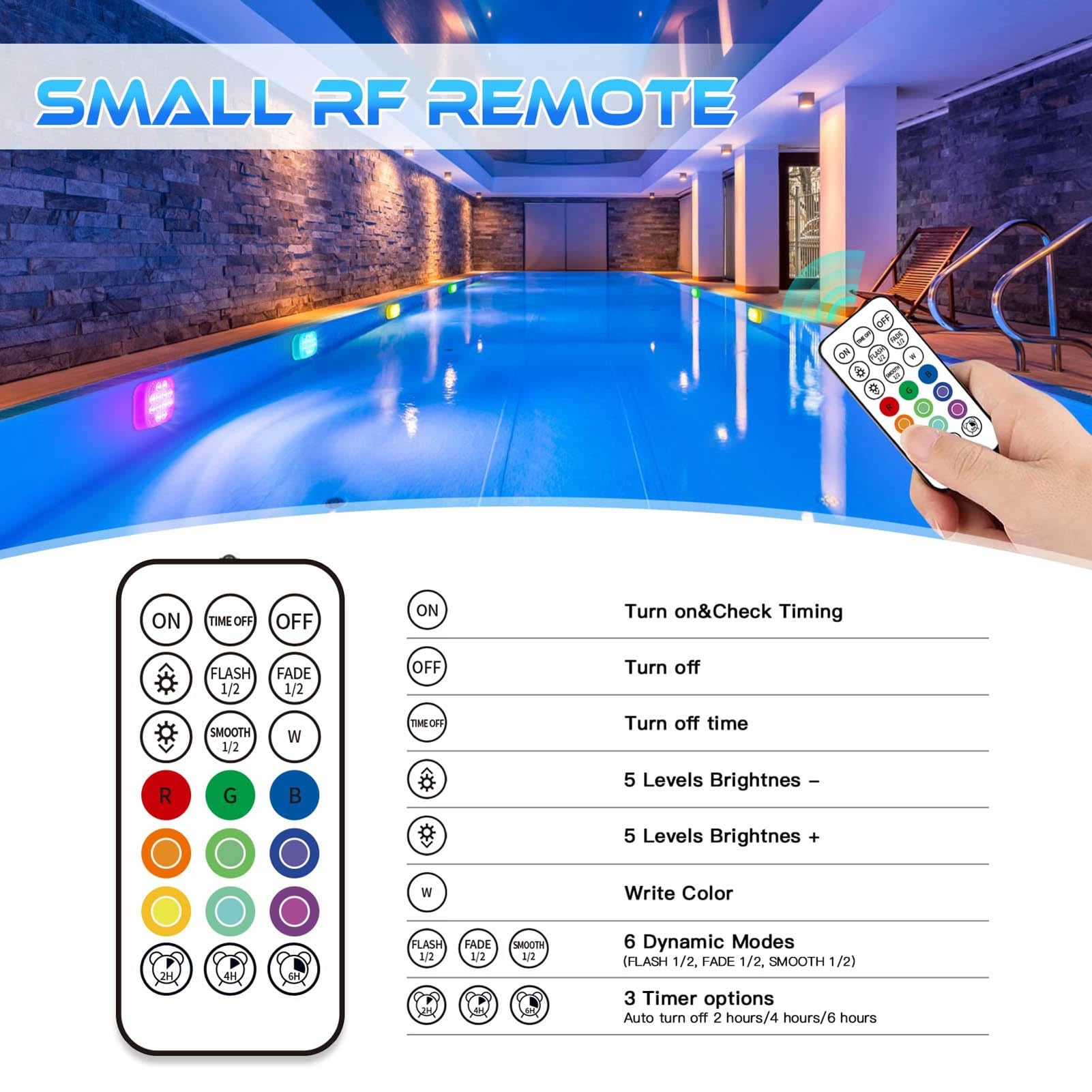 2 Luci LED Subacquee con Telecomando, Luci Magnetiche Impermeabili IP68, Modello Ricaricabile, Adatte for Doccia, Piscina, Stagno, Acquario, Vasca da Bagno, Feste