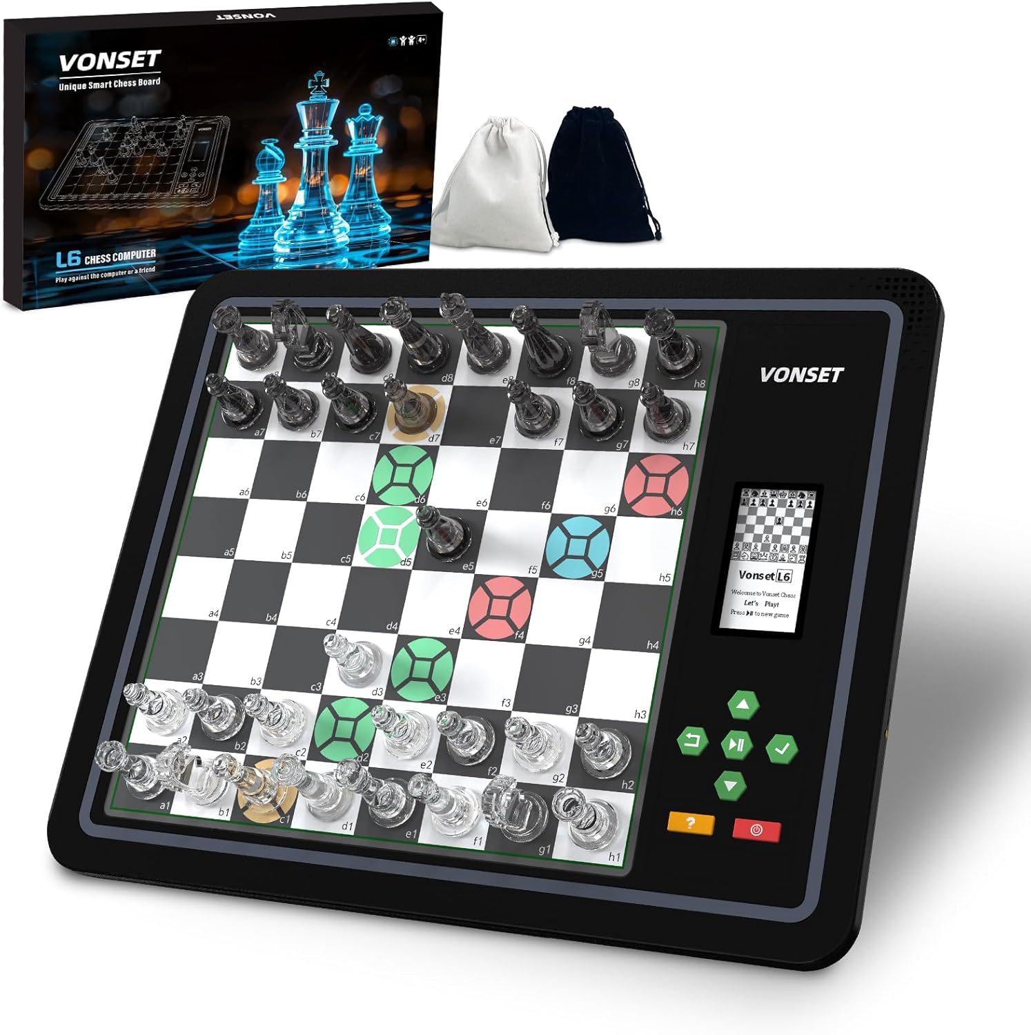 Tablero de ajedrez electrónico L6 con luces LED, configuración de ajedrez de computadora con pantalla de posición de pieza, juego de ajedrez inteligente para principiantes y amantes del ajedrez