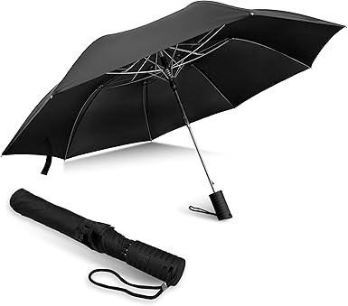 Weather Station Automatic Rain Umbrella, Windproof, Lightweight, and Packable for Travel, Full 42 Inch Arc, Black
