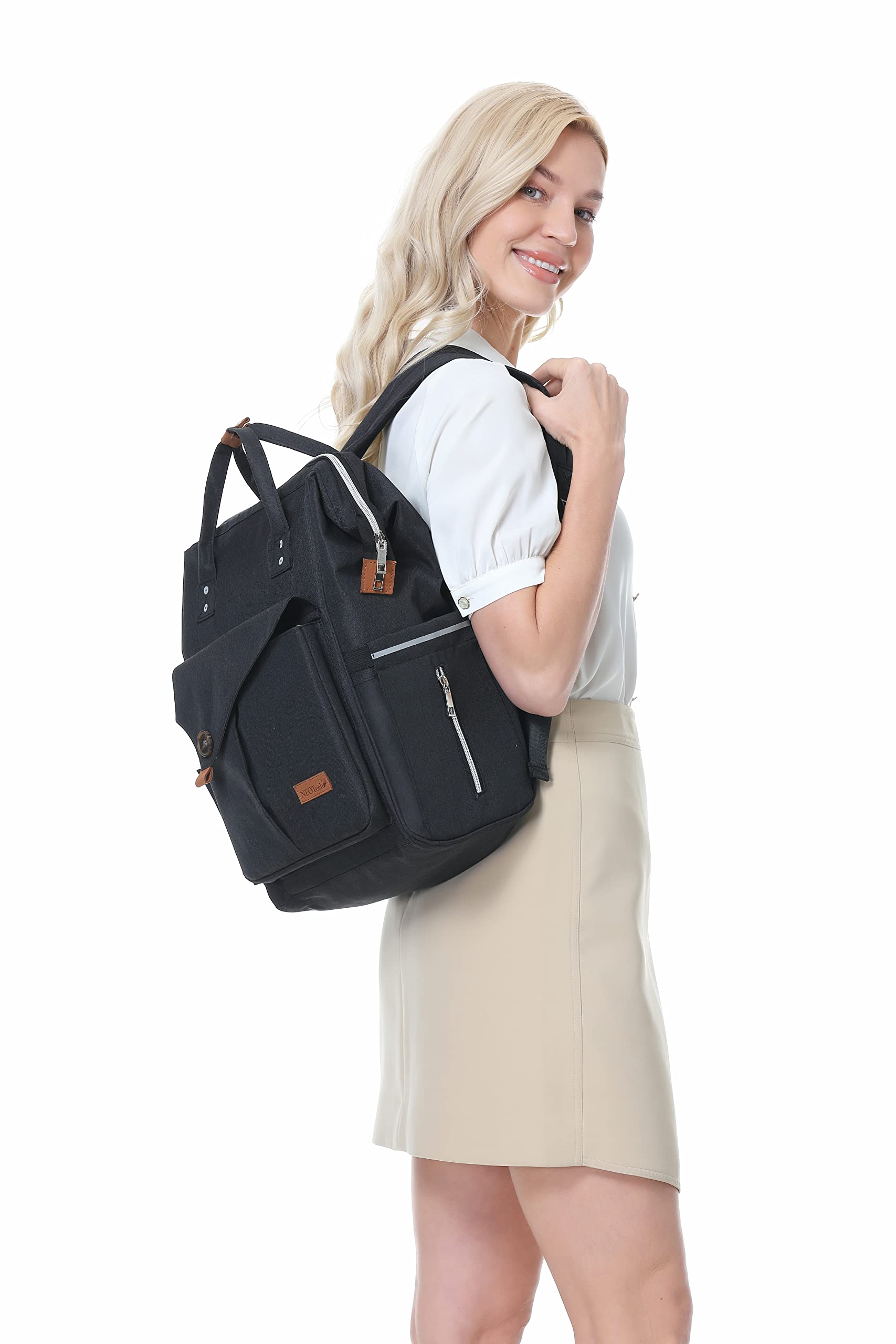 NEOtech Care Sac à dos à langer pour bébé garçon ou fille, avec sangles à poussette/Organisateur couches, biberons et accessoires nouveau-né (Noir)