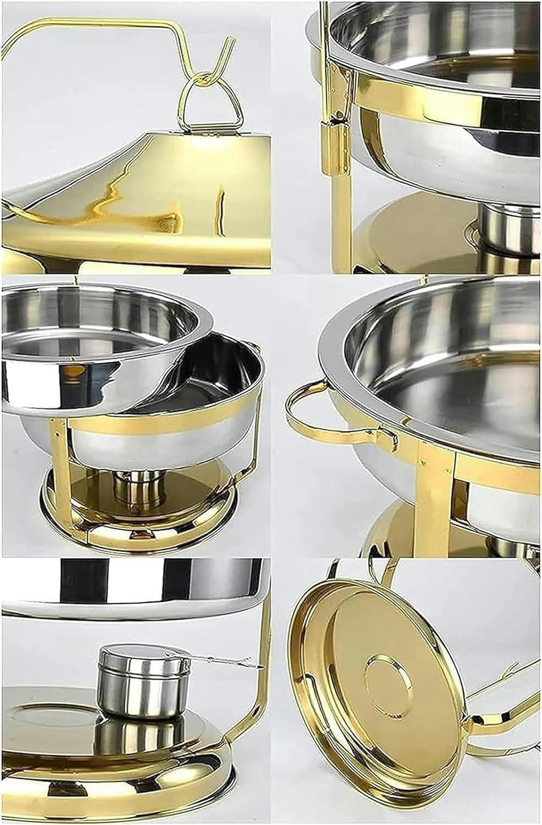 Chafing Dish Rotondo in Acciaio Inossidabile da 9 Litri,Portavivande E Scaldavivande di Dimensioni Standard con Teglia per Alimenti,Contenitori per Combustibile E Coper,Silver