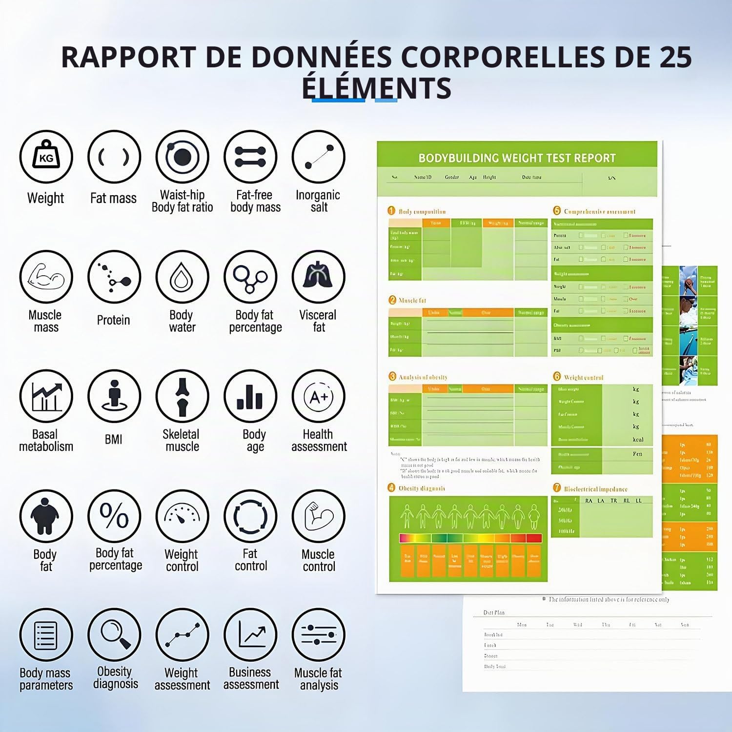 Balance intelligente pour le poids corporel : balance de graisse corporelle avec IMC, masse musculaire, 20 mesures de composition corporelle avec grand écran précis