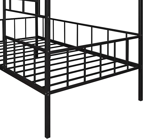 Miniatura 7 de P PURLOVE Base de cama de metal con cama nido para niños, cama de plataforma en forma de casa de tamaño individual con cama nido, cama de juegos con
