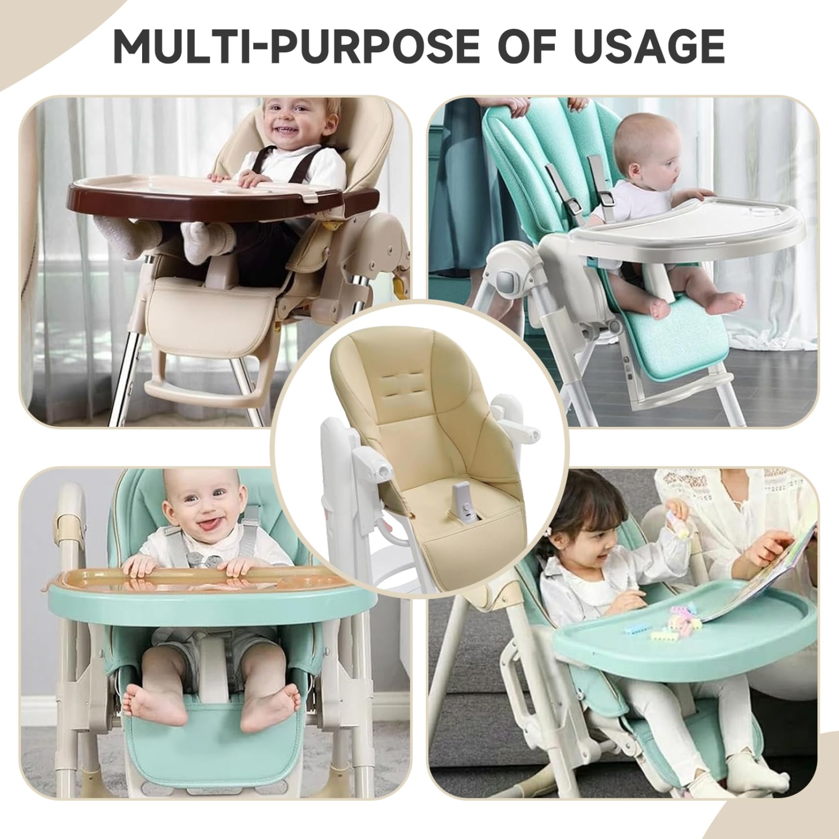 Cojín para silla alta, funda suave para silla alta de cuero PU, funda de repuesto para bebé, cojín antideslizante para cochecito para niños pequeños, bebés, niños pequeños y niñas.