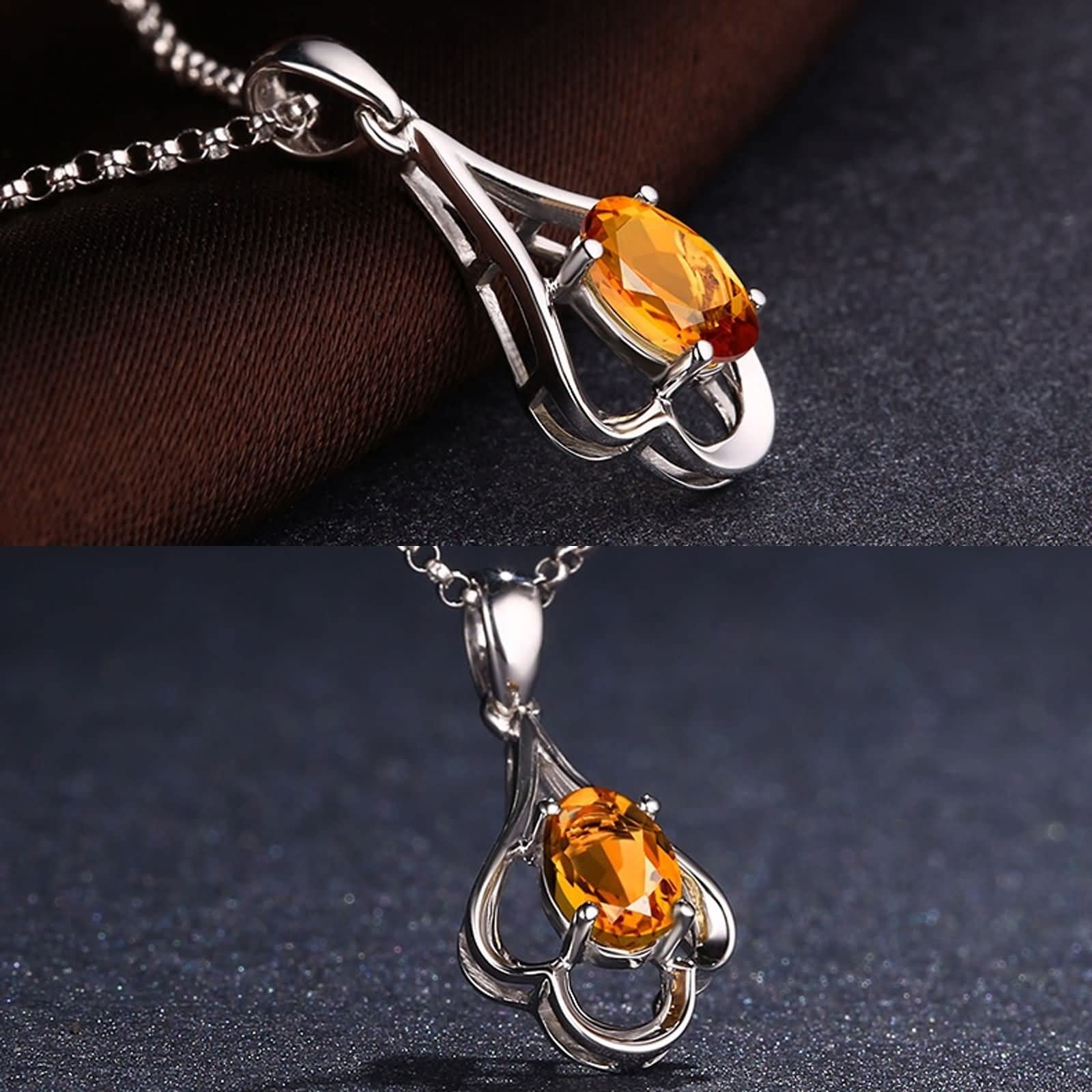 Collar de mujer largo, collar de verano de oro blanco de 18 quilates, flor con citrino de 0,44 ct, regalo de San Valentín, collar fino para mujer, Gold