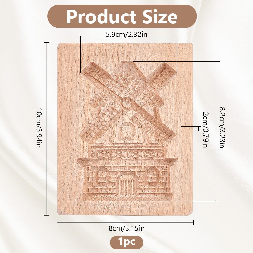 GOMAKRER 1 Pcs Carved Wooden Windmills Cookie Mold, Kitchen Wooden Cookie Cutter 3D Biscuit Press Stamp Molds Gingerbread Cookie Stamp for Christmas Kitchen DIY Baking Tools