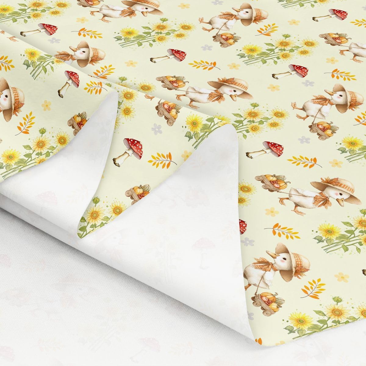 Manfei Cute Duck Craft Fabric No Stretch,Mushroom Sunflower Pumpkin Soft Flannel Polyester,Fall Farmhouse Animal Washable Material for Handmade Supplies,Yellow 1 Yard Pre-Cut,36" L x 59" W image 5