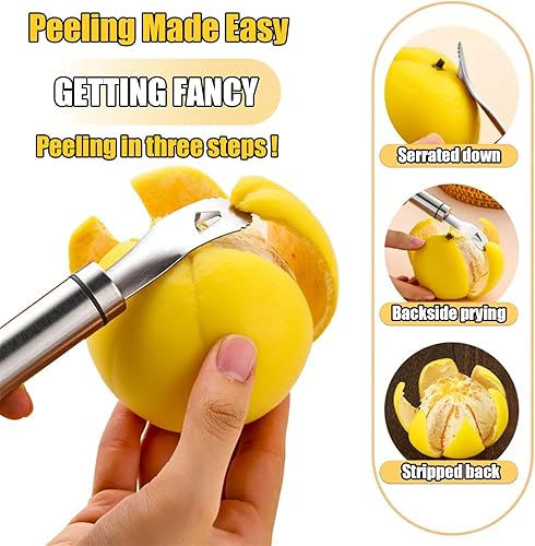 Miniatura 6 de Exprimidor de limón, exprimidor manual de lima plano sin esfuerzo, prensa de cítricos a mano, pelador de naranjas de acero inoxidable, rallador de