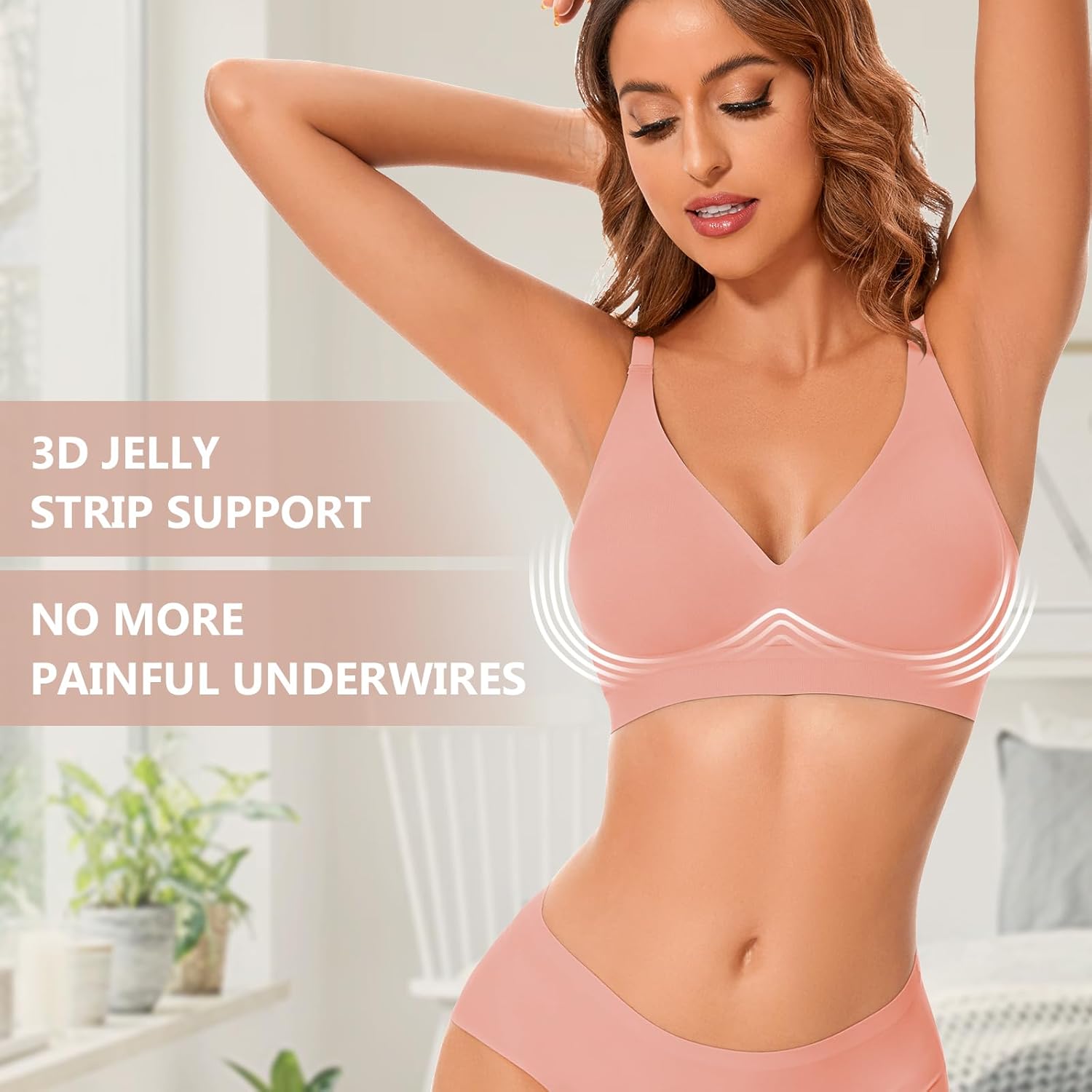 WOWENY Deep V Neck Seamless Wireless Bra for Women Soft Bralettes No Underwire Plunge Adjustable Everyday Bra with Support - Image 3