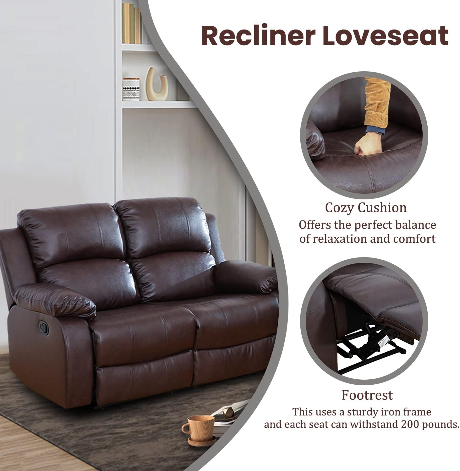 2 Piece Living Room Furniture Set, Leather Recliner Loveseat and Chair Set,Recliner Couch for Home Office Apartment（Chair and Loveseat Set,Brown