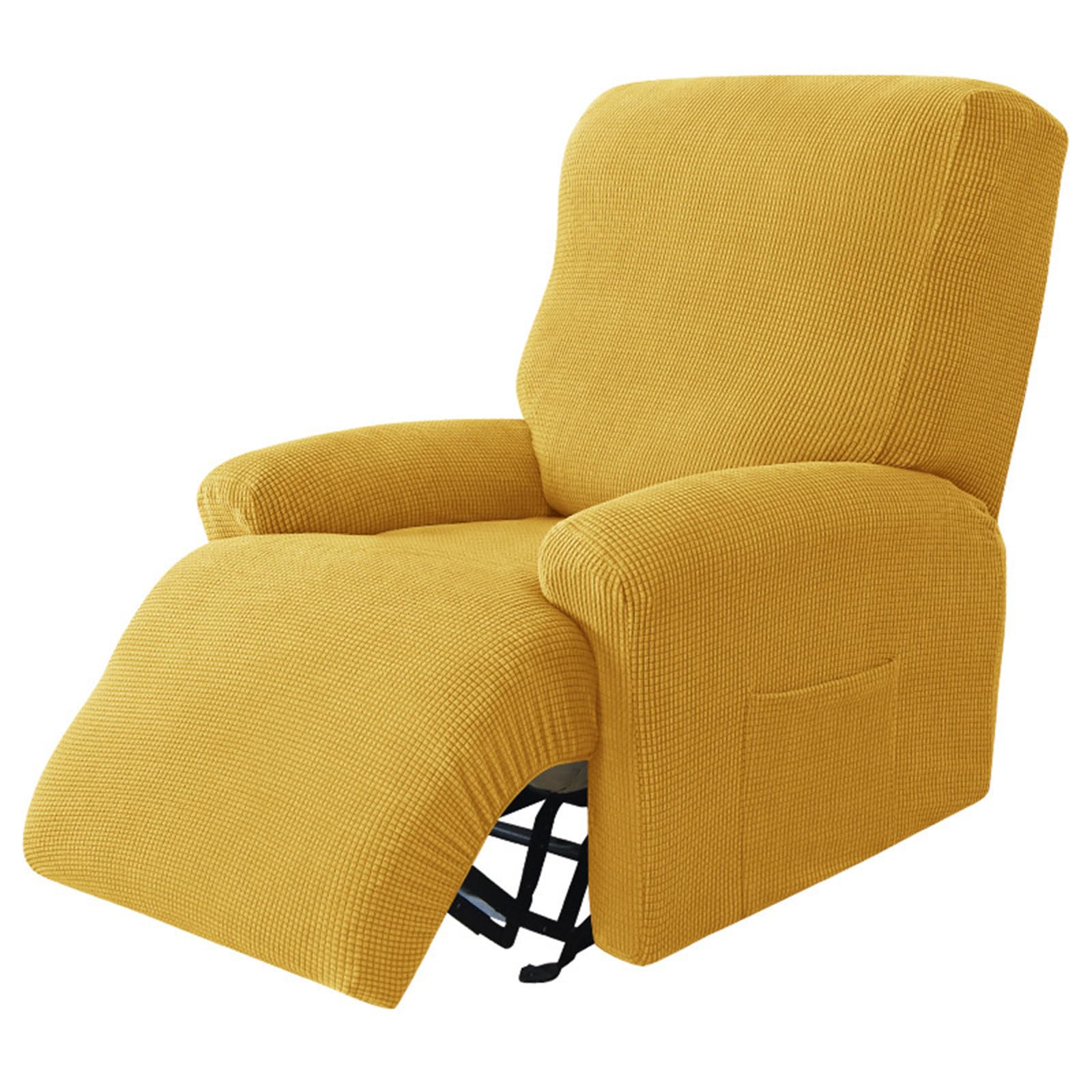 Funda para Sillón Relax Reclinable, Jacquard de Felpa Funda de Sillón Relax Funda Elástica para Sillón Reclinable 4 Piezas con Bolsillos Laterales Funda Sofá Reclinable (Amarillo)