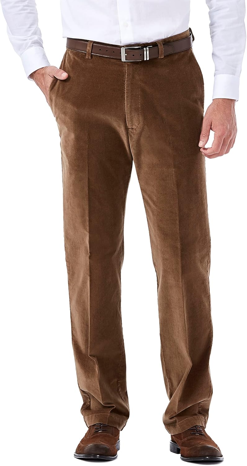 Haggar Men's Stretch Corduroy Expandable Waist Classic Fit Flat Front Pant at Amazon Men’s