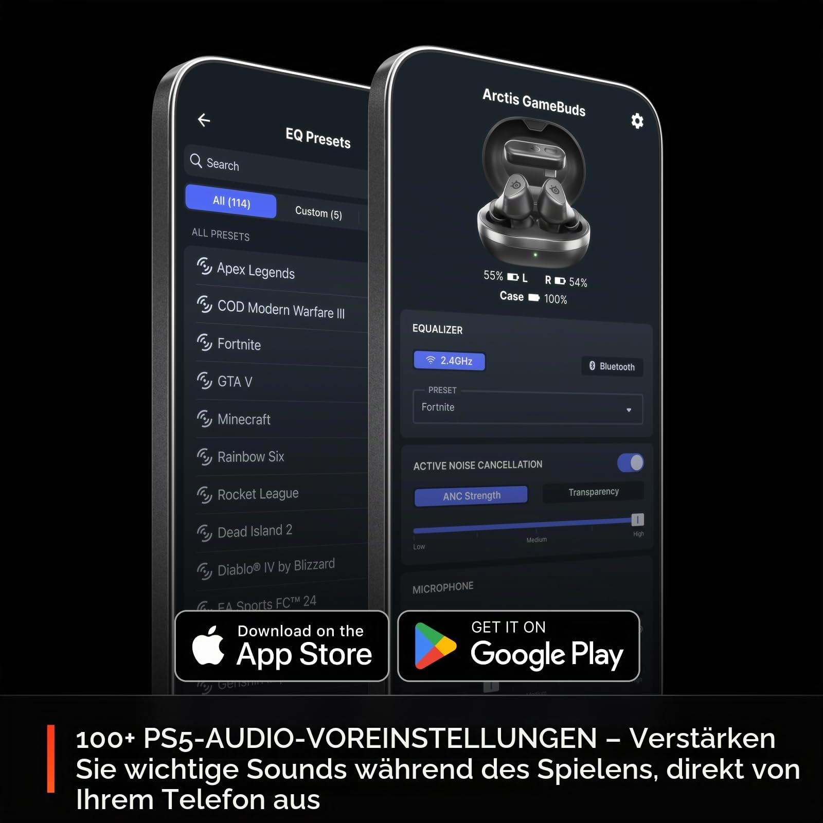 SteelSeries - Arctis GameBuds für PS5 - Kabellose Gaming-Ohrhörer - 2,4 GHz + BT 5.3 - ANC/Transparenz - 40 Std. Akkulaufzeit - Kabelloses Laden - PS5, PC, Switch 2, Mobile - Schwarz (Generalüberholt)