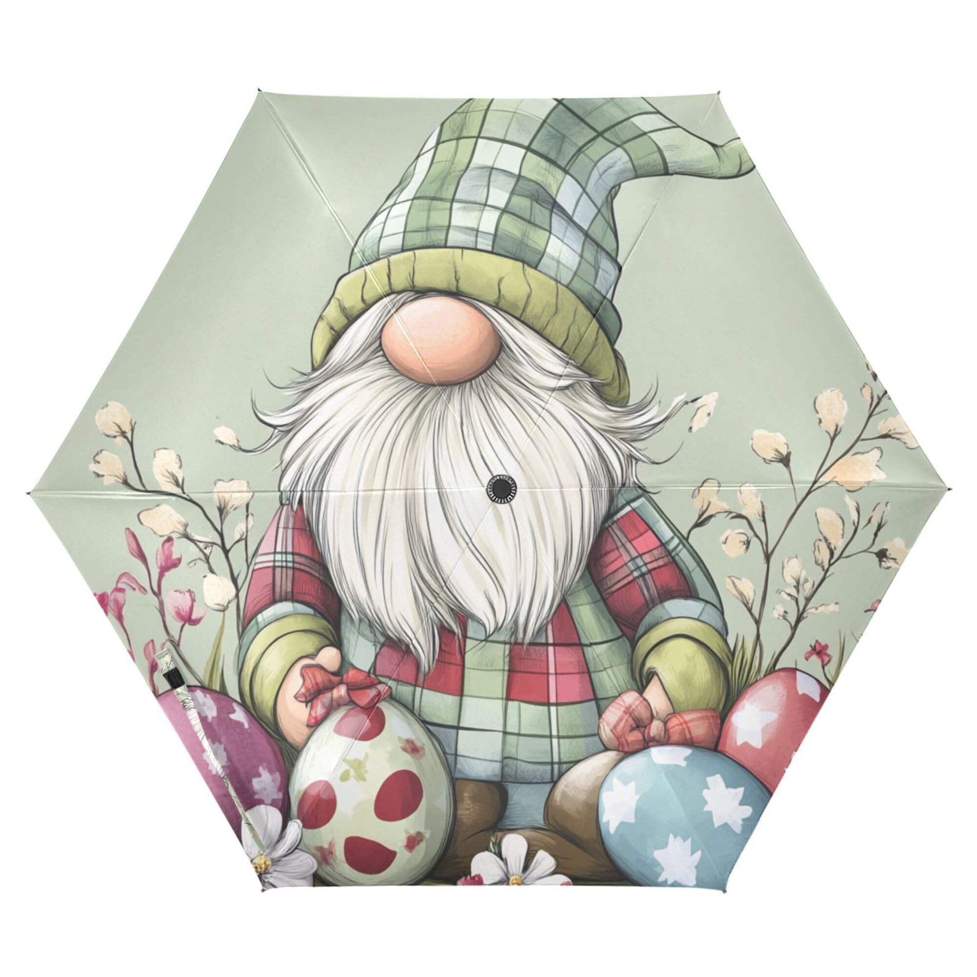 JUNZAN Gnome Green Buffalo Plaid Eggs Easter Golf Umbrellas For Rain 39 Inch Wind Resistant Automatic Open Close Mini Umbrella for Adults Outdoor Defence Accessories