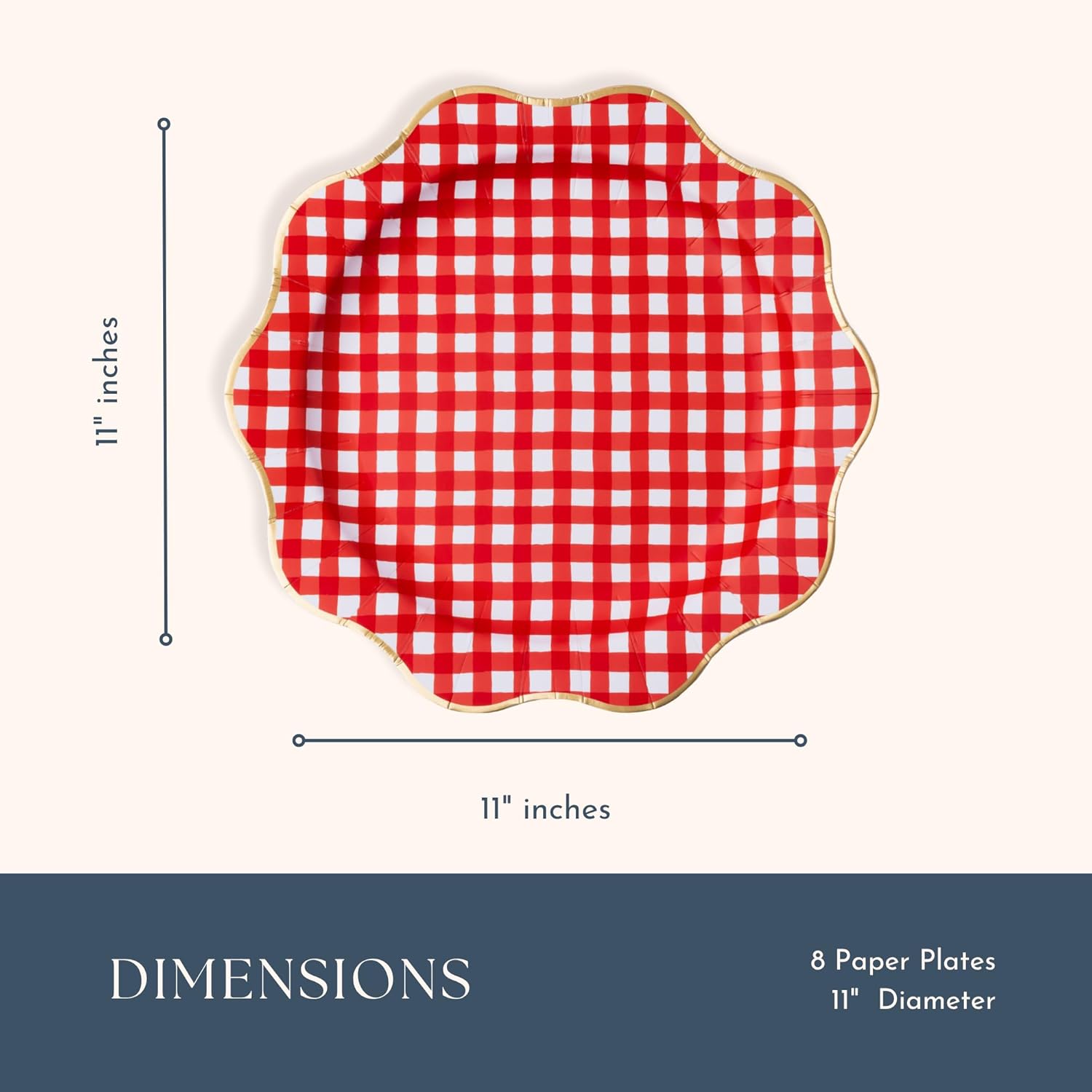 Bonjour Fête Elegant Cherry Red Gingham Paper Party Dinner Plates | Premium Party Supplies | Perfect for Christmas, 4th of July, Valentine's Day, & Special Occasions | Pack of 8, 11" D - Image 5