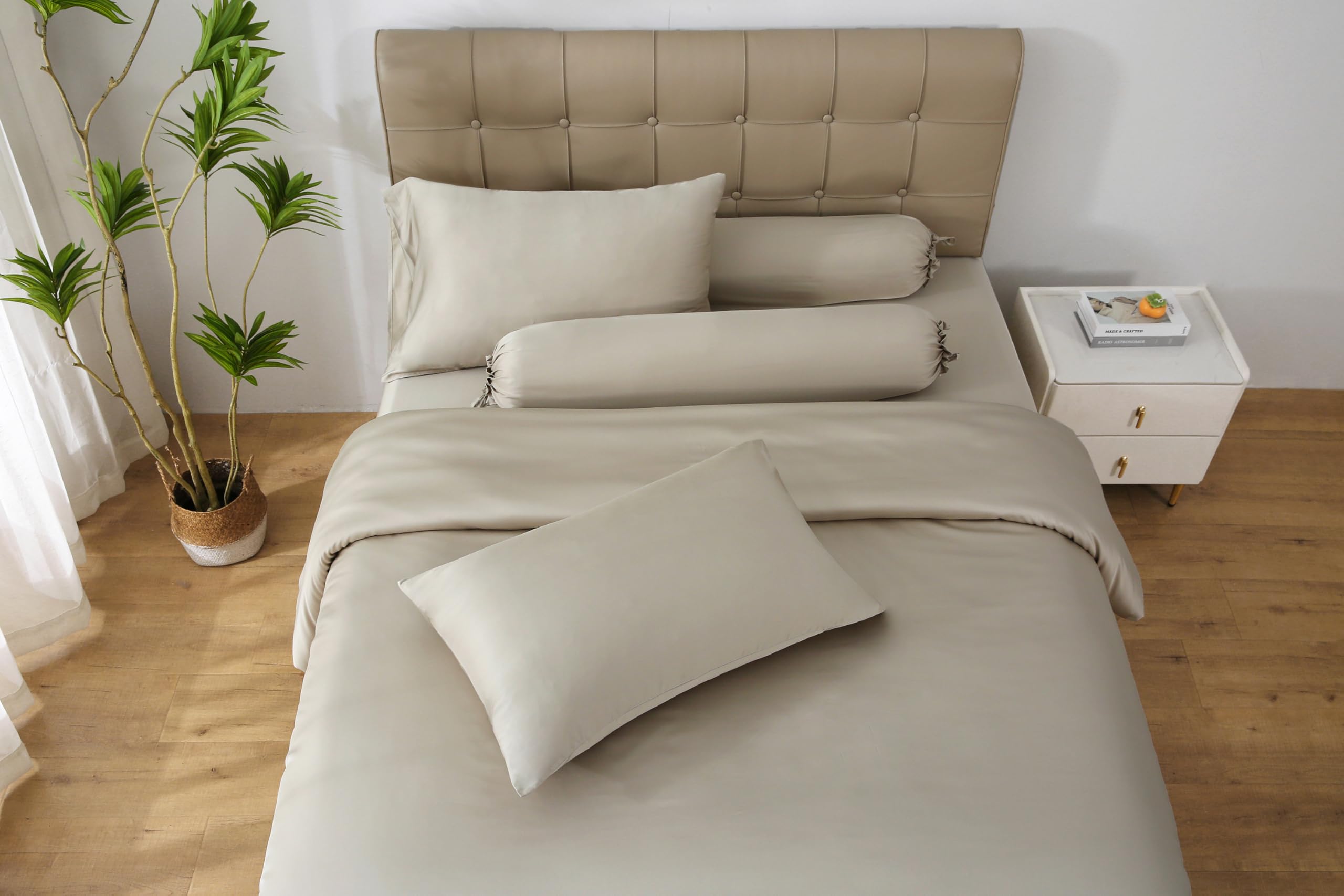 THE MYSTIC LOOM 4 PCS 100% Organic Bamboo Bedding Set - Duvet Cover, 17" Fitted Sheet & Pillowcases, Oak, 4 PCS Bedding Set - Double - Image 4