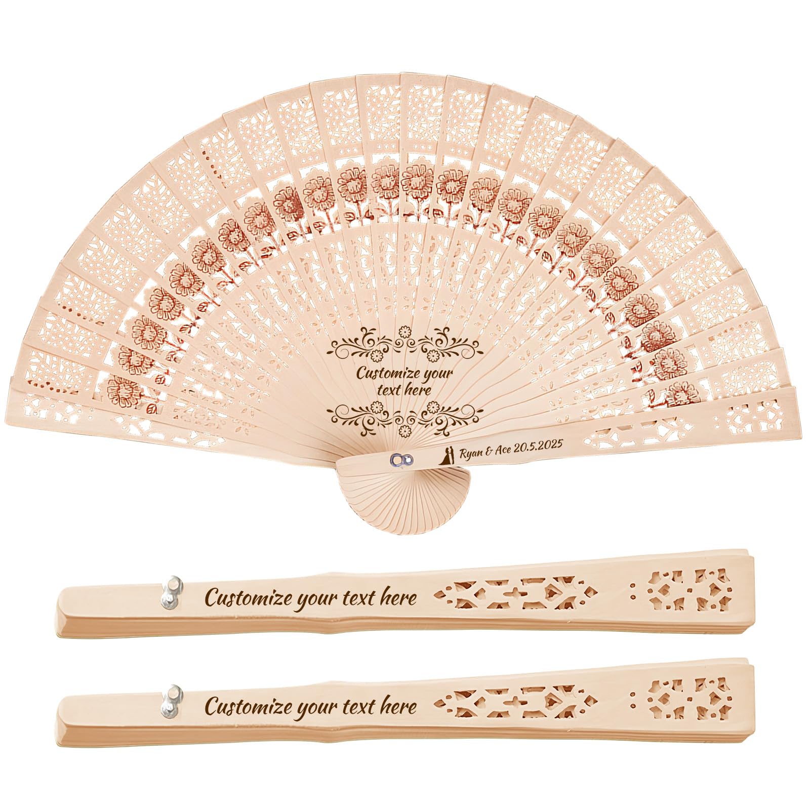 XSTZR 10Pcs personalized wedding fans, custom handheld fans, wedding fans, unique bridal shower party favors, handmade wooden fans for guests (Sunflower wooden fan)