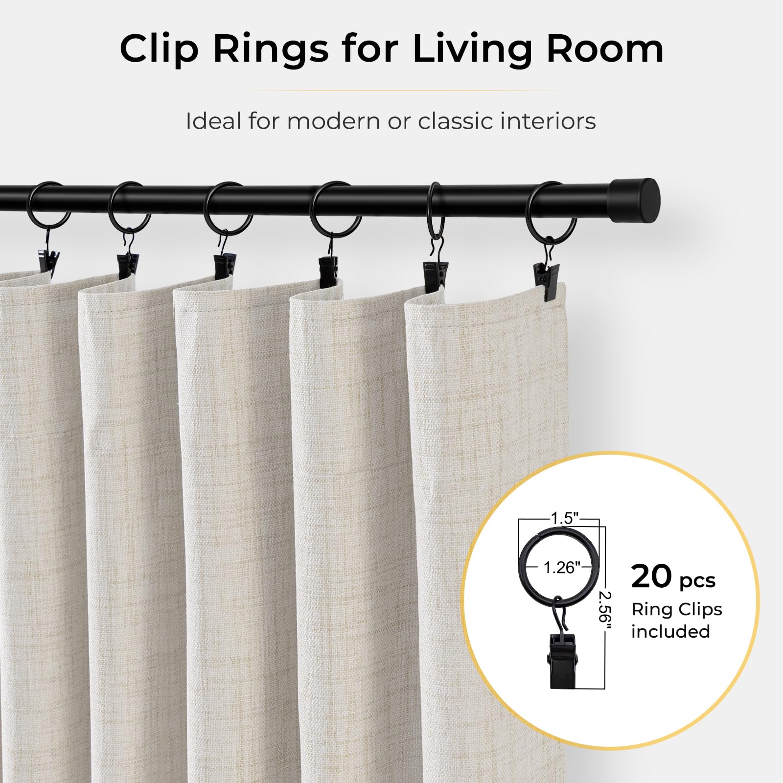 INOVADAY 100% Blackout Curtains for Bedroom, Black Out Curtains 84 Inch Long, Clip Rings Linen Blackout Drapes, Thermal Insulated Room Darkening for Living Room, 2 Panels - Beige,W50xL84