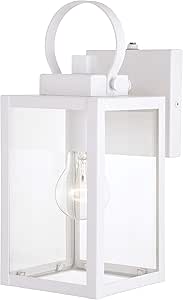 VAXCEL Medinah 12.25 in. H 1-Light Textured White Dusk to Dawn Sensor Transitional Outdoor Wall Sconce, Durable Steel, Clear Glass Shade, LED Compatible for Exterior Porch Patio Front Door or Garage