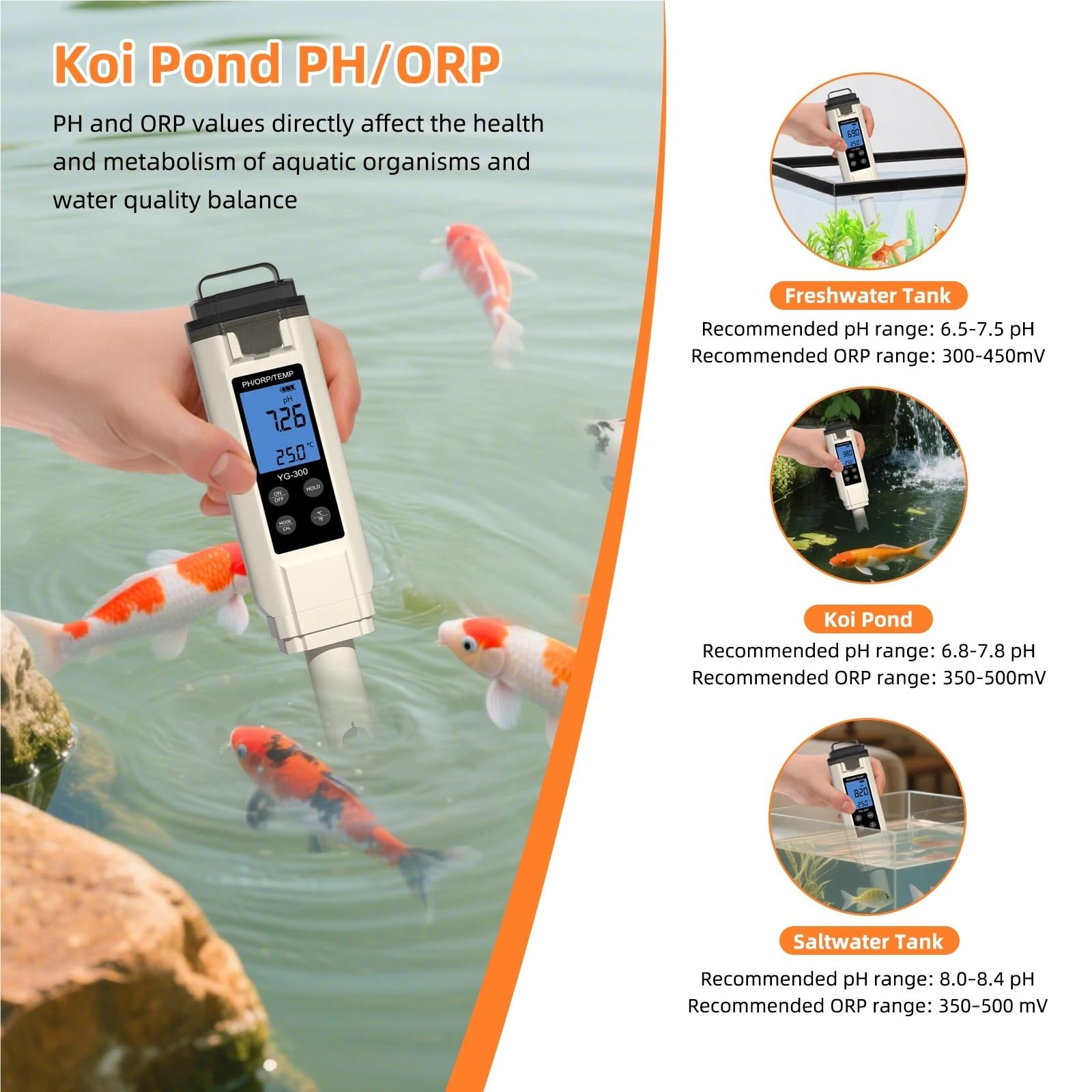 Probador de Agua, Medidor de pH Digital con retroiluminación, for Piscina, Acuario, hidroponía y Agua Potable.