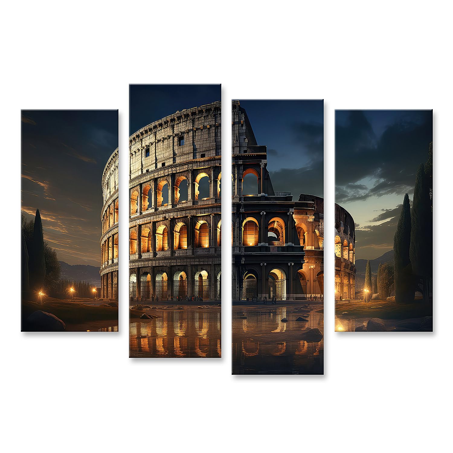 islandburner Prime - Quadro su tela con immagine del Colosseo di sera ultra realistico, Colosseo, crepuscolo, luce, rovina itale, immagini da parete