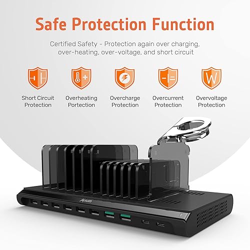 Miniatura 6 de Alxum Estación de carga USB de 96 W y 10 puertos para múltiples dispositivos, estación de carga múltiple con USB-A y Qc 3.0, 2 capacidades de carga