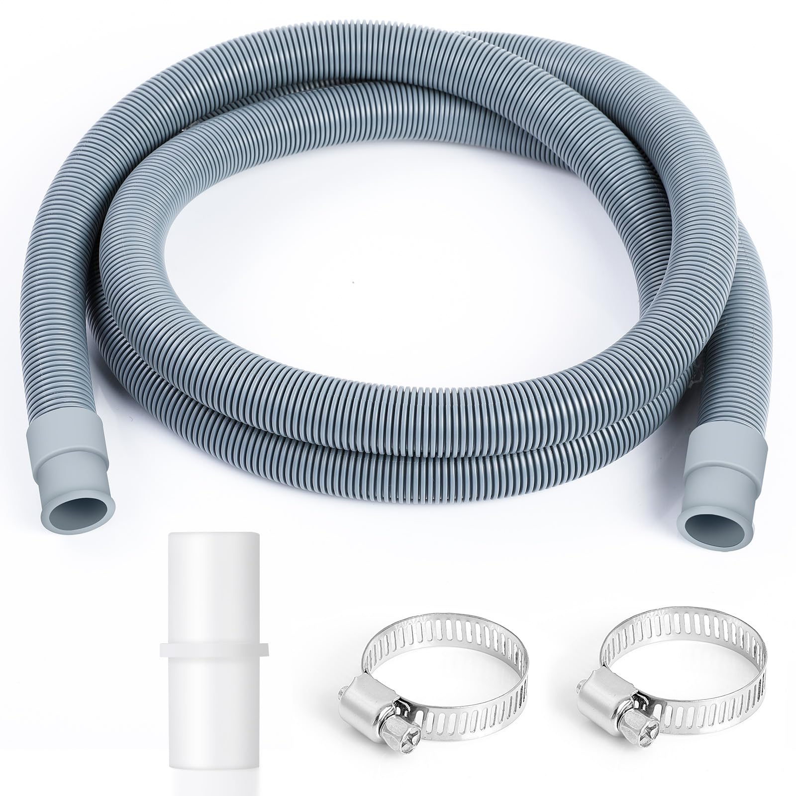 AiQInu Tuyau Vidange Machine a Laver Universel,2 Meter Tuyau de vidange pour machine à laver, Rallonge de tuyau d'évacuation, avec raccord de tuyau et colliers