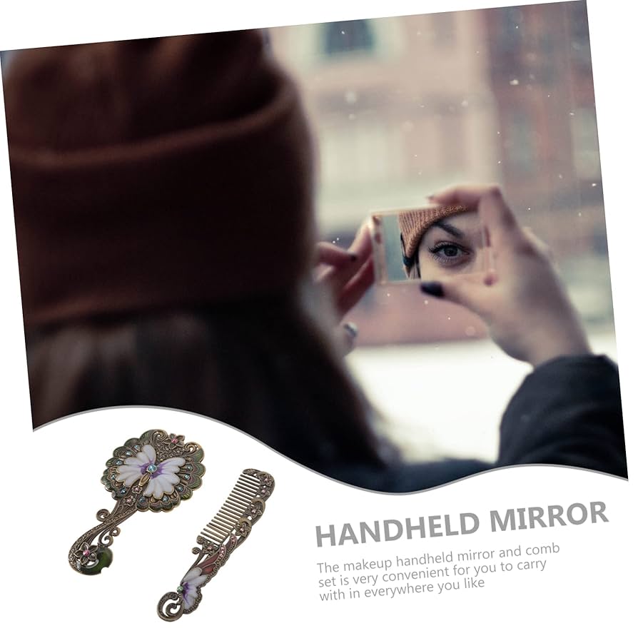 英国　ヴィンテージ　手鏡　ブラシ Amazon.co.jp: 1 セット レトロな手鏡 金属製の化粧鏡 手鏡