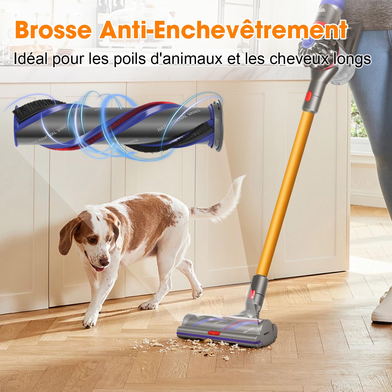 V8 V11 Tête de Brosse pour Dyson V8 V10 V11 V7 V15 SV10 SV11 SV12 SV14 | Brosse Nettoyage Electrique Brosse Motorisée pour Dyson Motorhead Rechange Pièces Détachées Sols Tapis Durs Anti-emmêlement