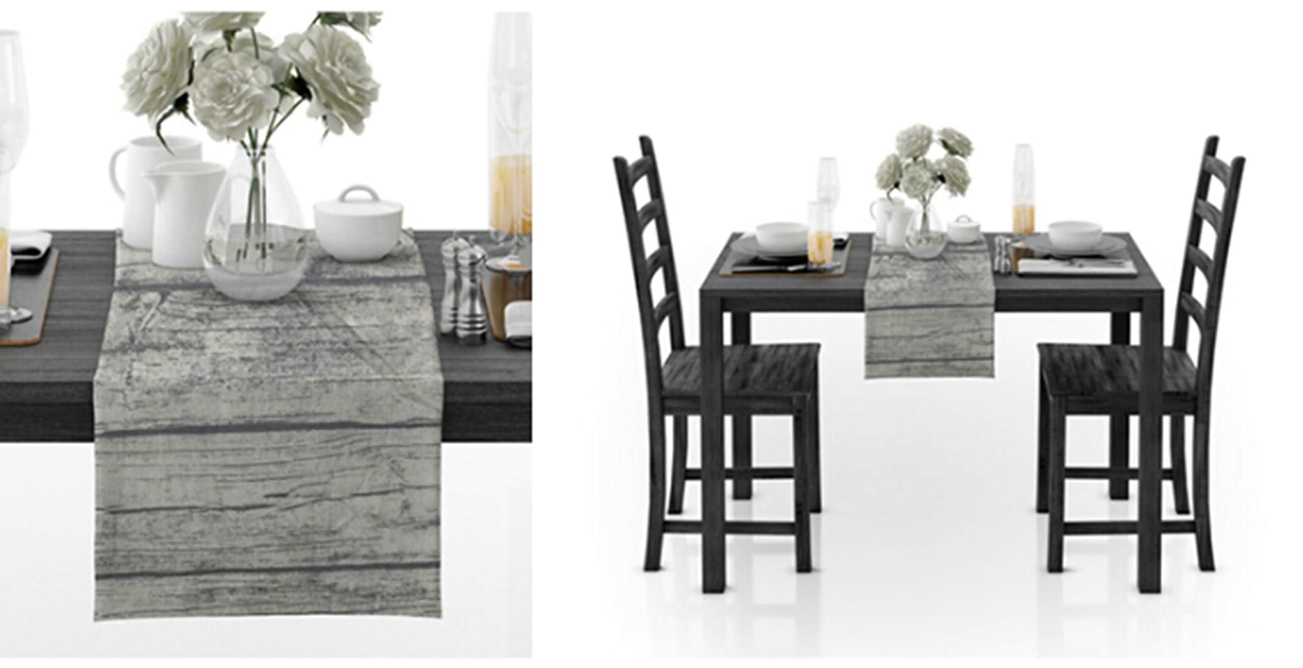 Aeici Camino de mesa de algodón para decoración de boda, grano de madera, camino de mesa de cocina, 30 x 188 cm, camino de mesa de boda, para recepción, gris y negro